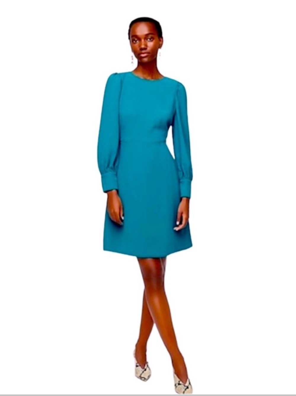 J.Crew Spicy Jade 365 Crepe Long-Sleeve Sheath Dress with Wide Button Cuffs SZ 4